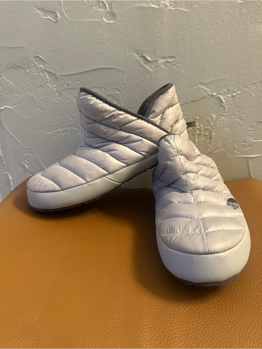 The North Face Light Gray Quilted Slip-On Mules